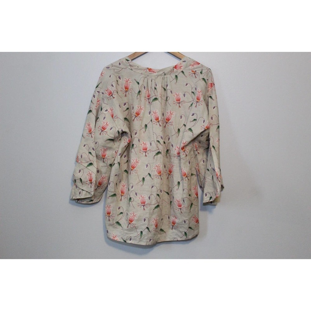 ✨2/$20 HD in Paris Anthropologie Ramie Bell Sleeve Floral Top Size 2 Boho Chic - Picture 5 of 8